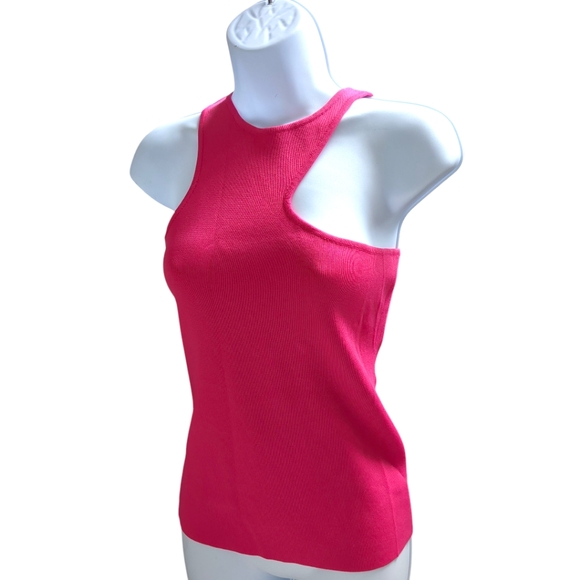 KAREN MILLEN Asymmetric Cut Out Knit Top / Sweater in Fuschia NEW SZ M - Picture 1 of 10